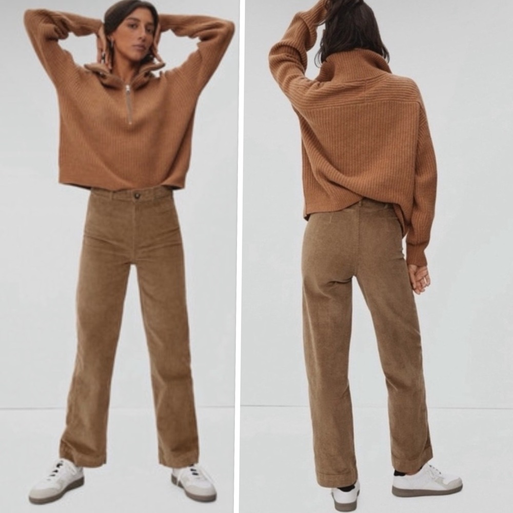 EVERLANE THE SAILOR PANT CORDUROY Wide Leg High Waist Pants Toasted Coconut Sz 8